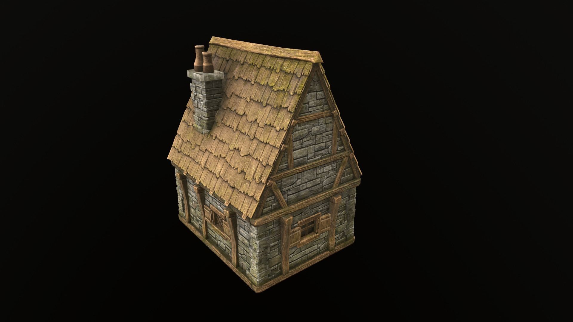 House wooden with roof Low-poly 3D model_6