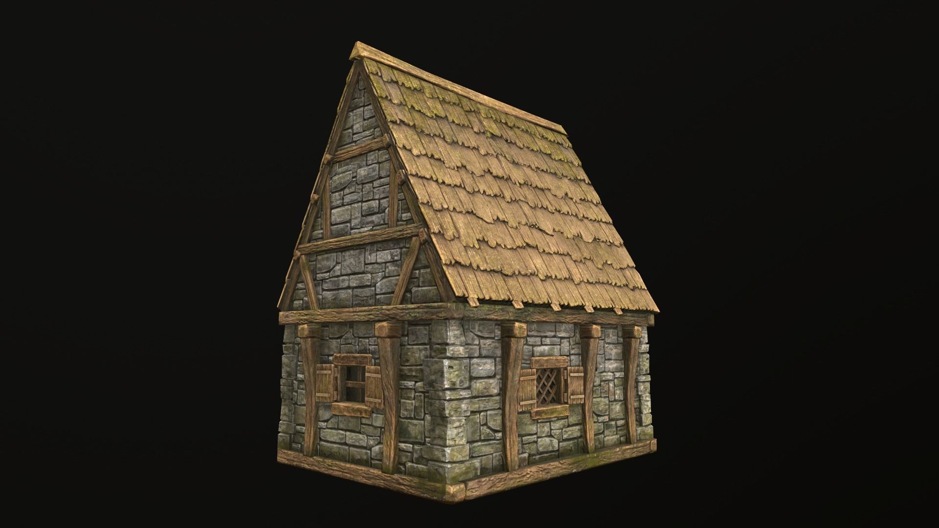House wooden with roof Low-poly 3D model_15