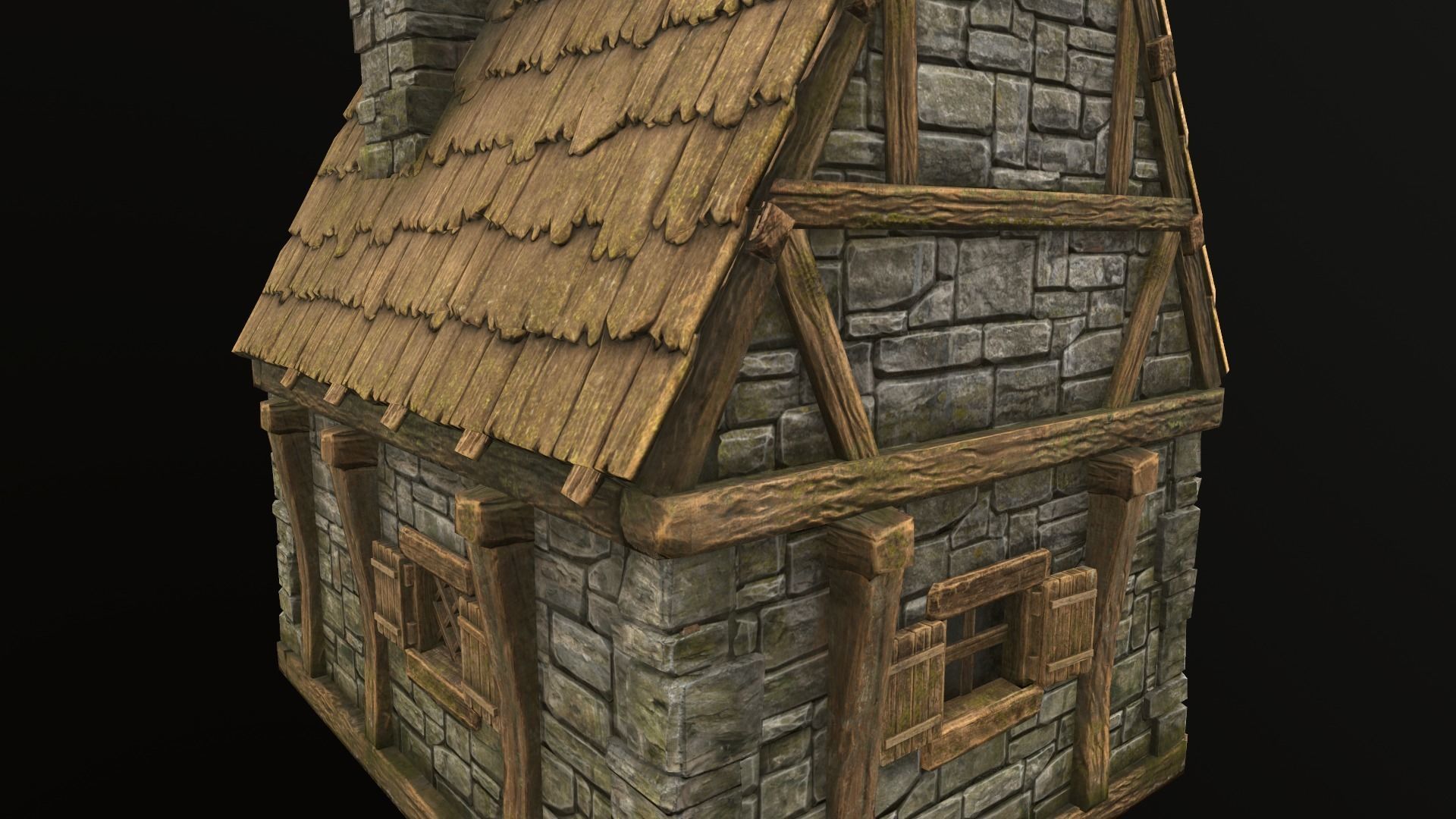 House wooden with roof Low-poly 3D model_25