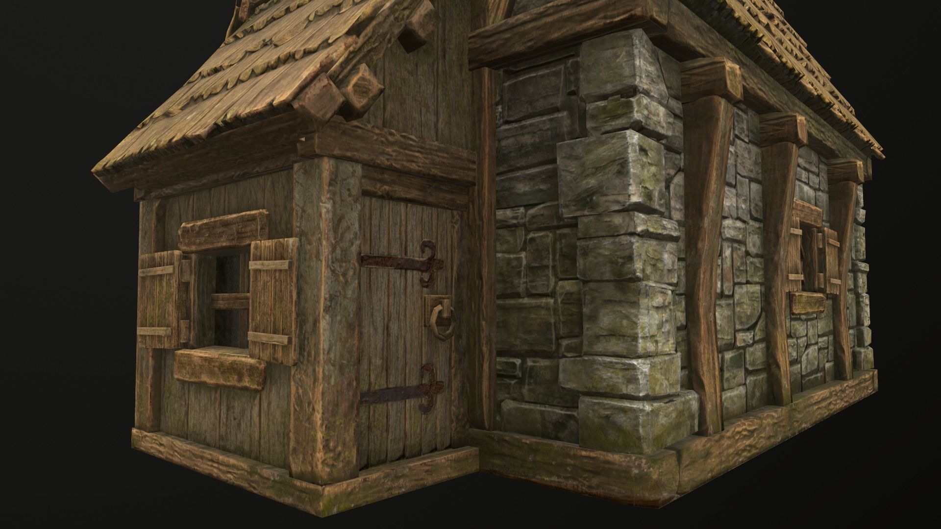 House wooden with roof Low-poly 3D model_19