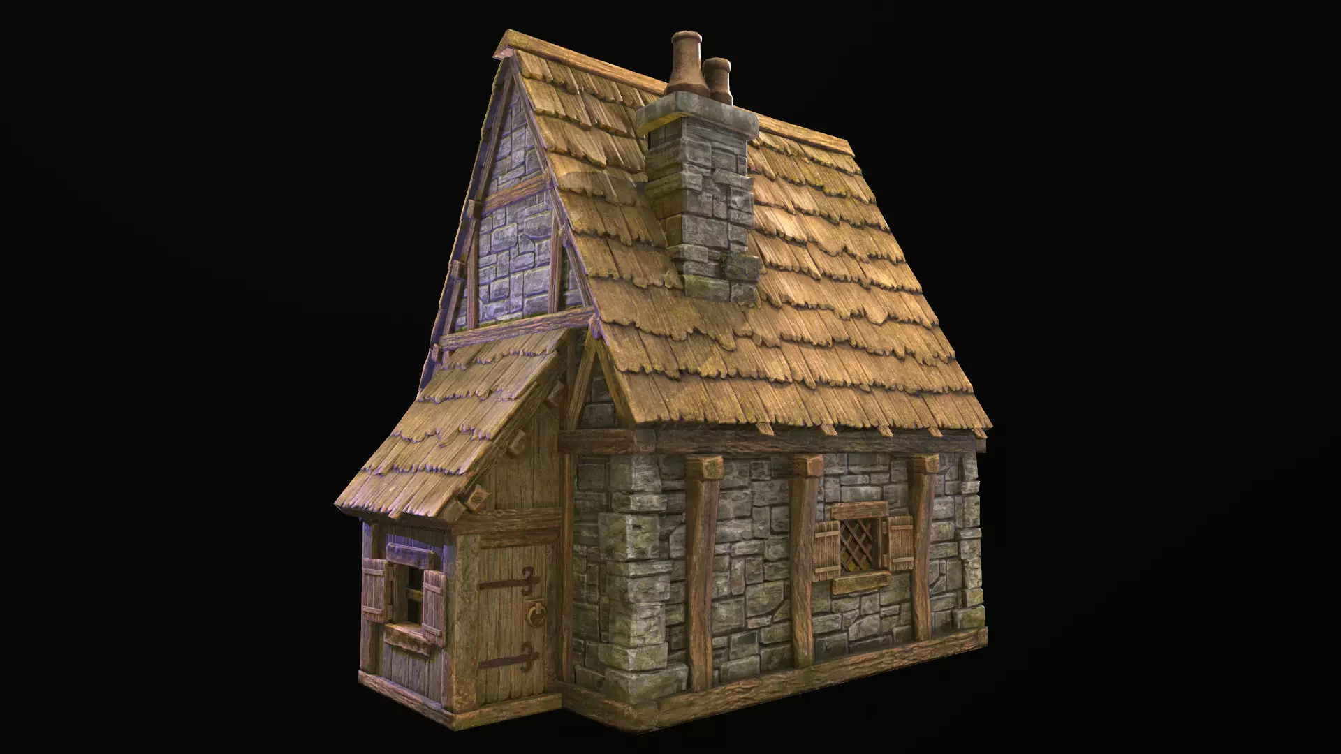 House wooden with roof Low-poly 3D model_0