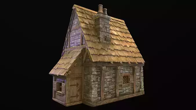 House wooden with roof Low-poly 3D model
