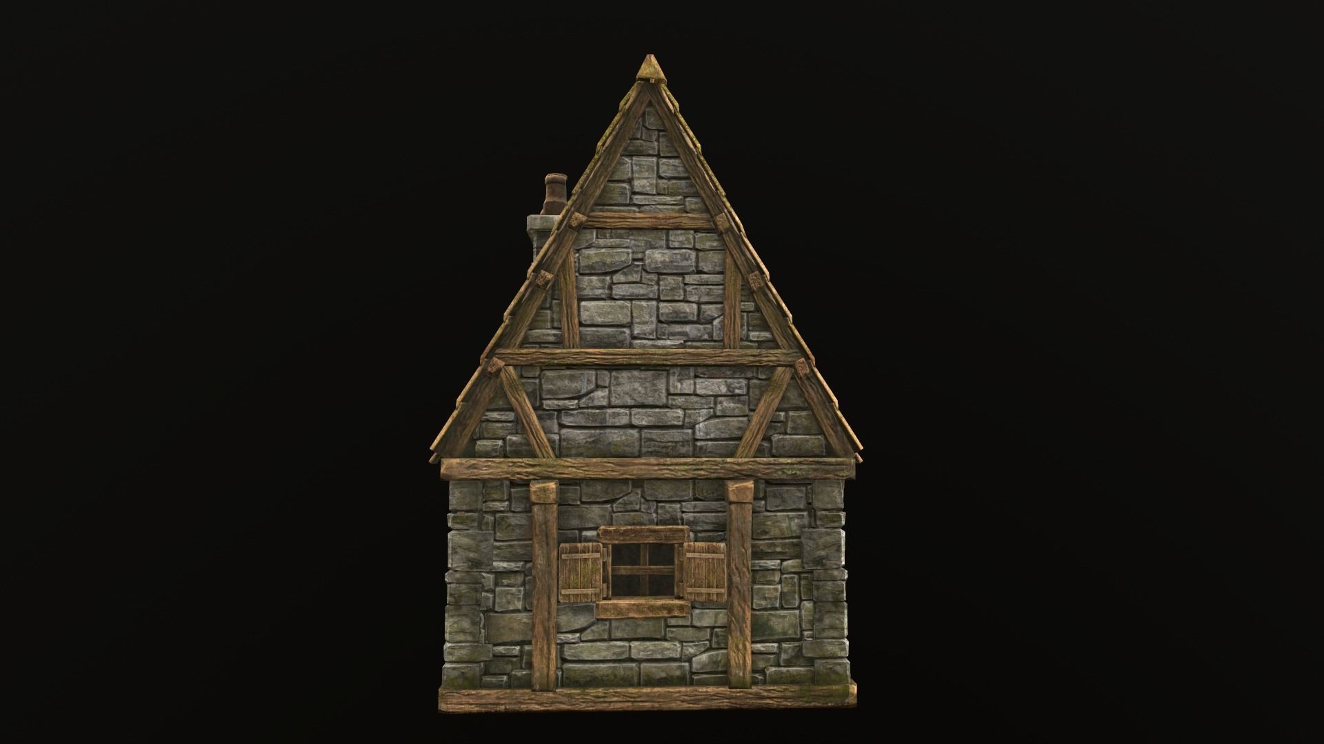 House wooden with roof Low-poly 3D model_13