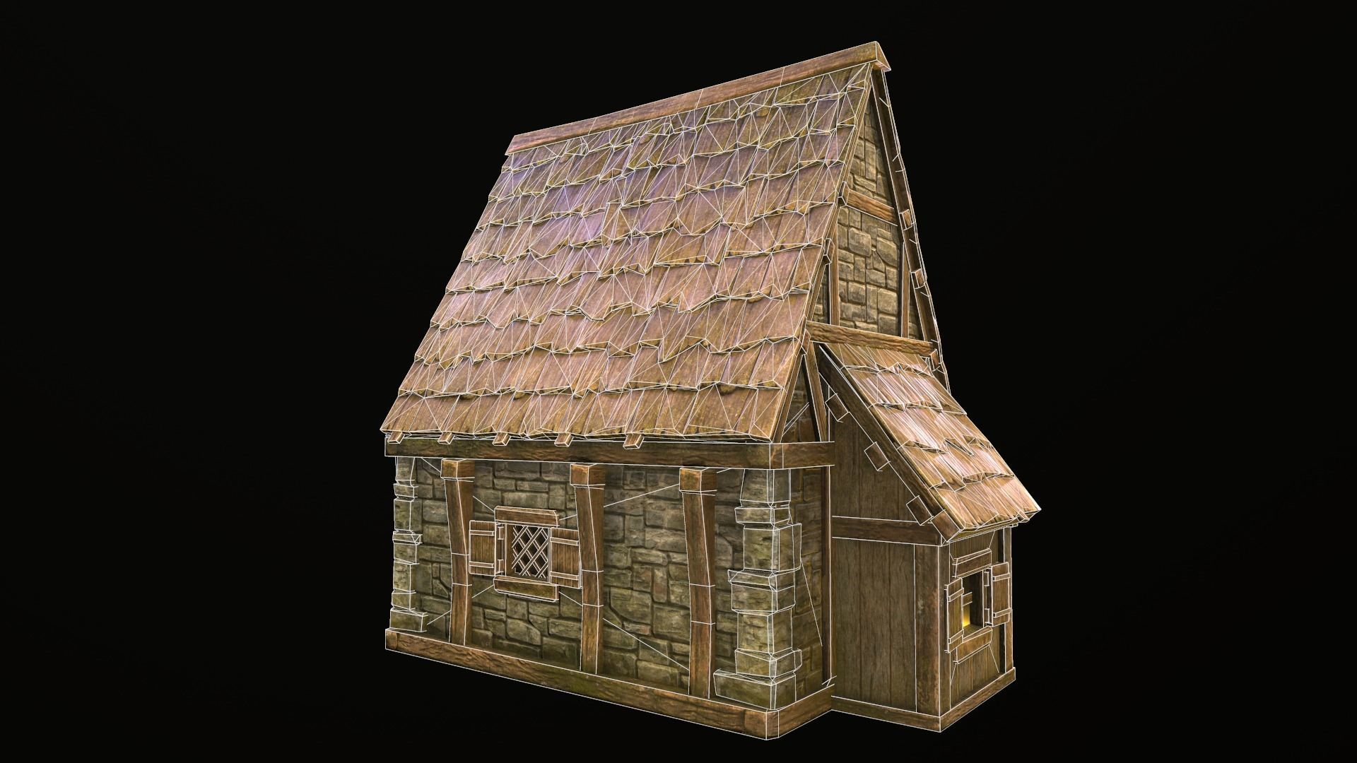 House wooden with roof Low-poly 3D model_17