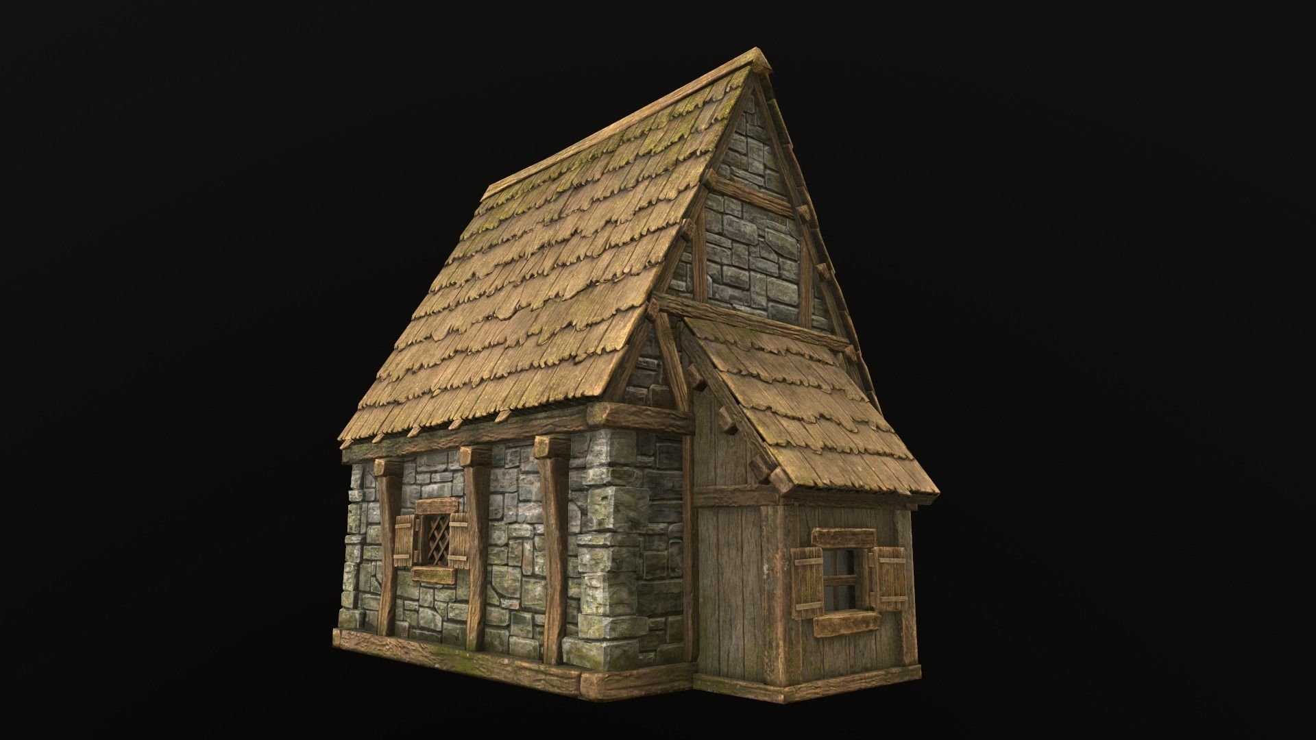 House wooden with roof Low-poly 3D model_14