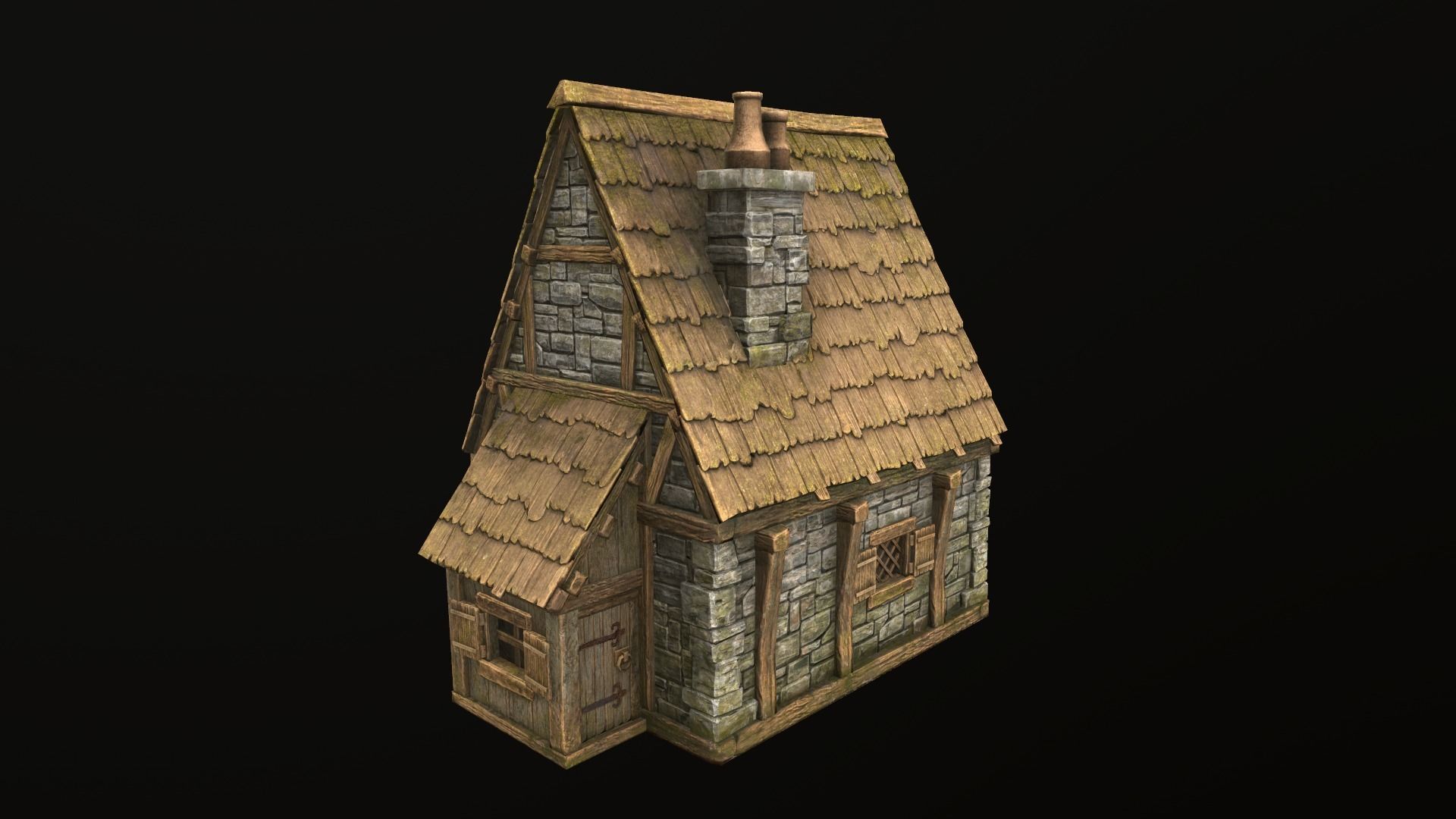 House wooden with roof Low-poly 3D model_11
