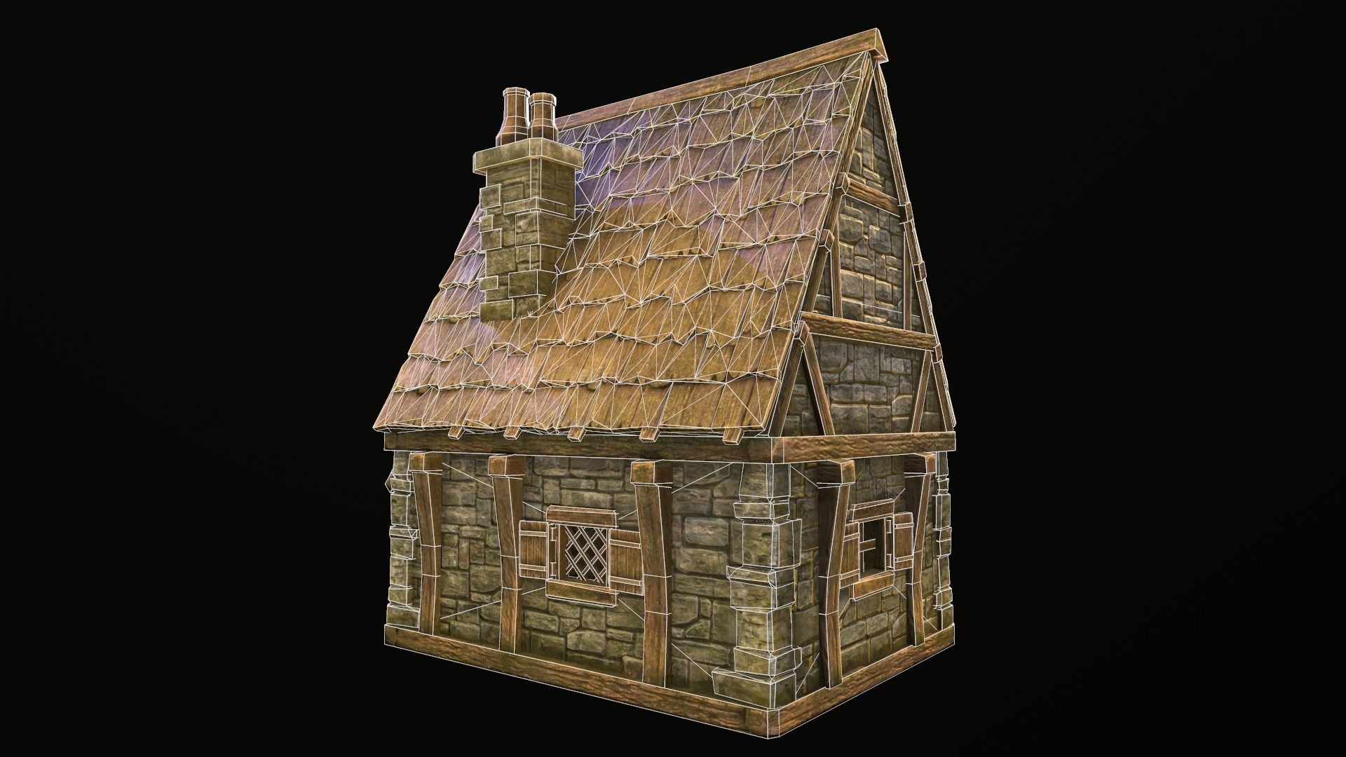 House wooden with roof Low-poly 3D model_10
