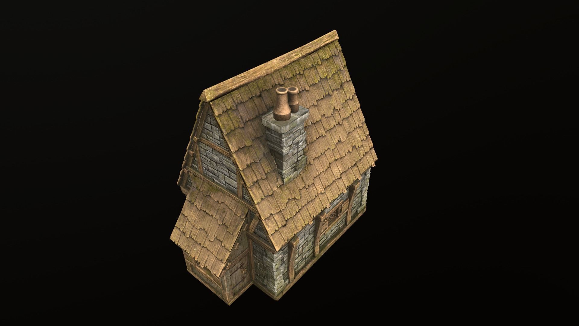 House wooden with roof Low-poly 3D model_5