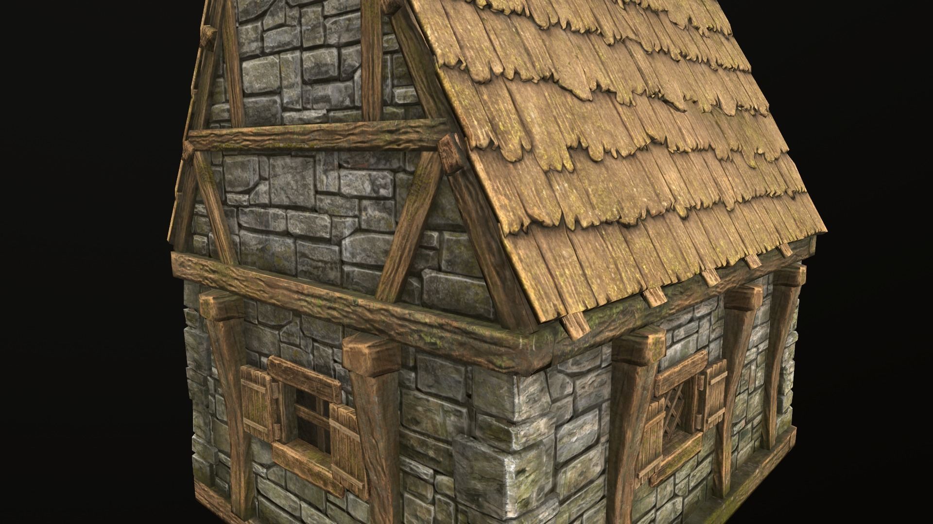 House wooden with roof Low-poly 3D model_26