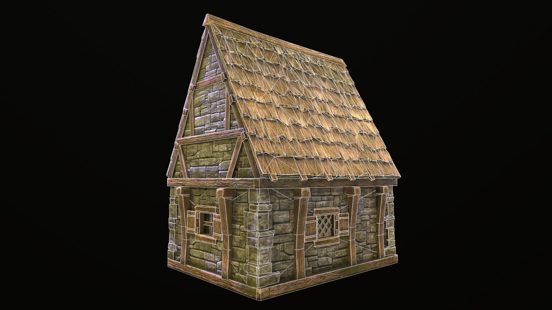 House wooden with roof Low-poly 3D model_7