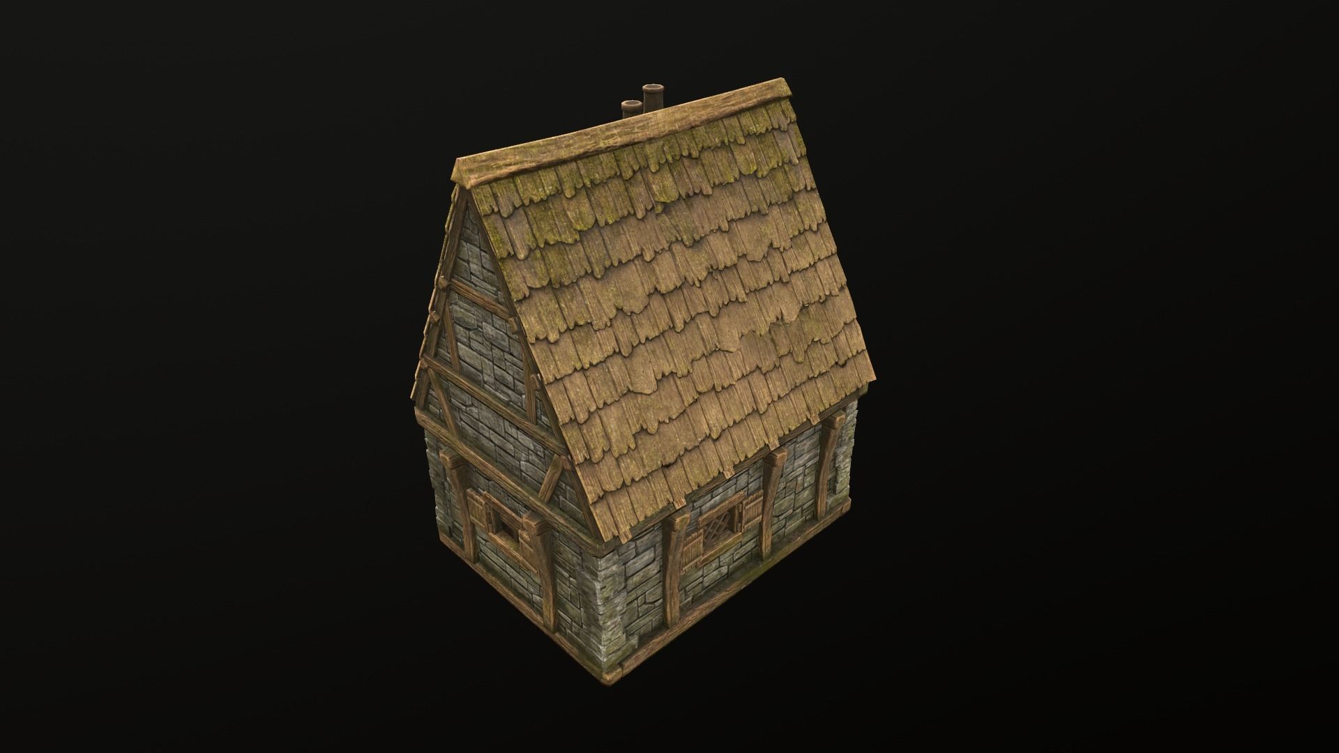 House wooden with roof Low-poly 3D model_8