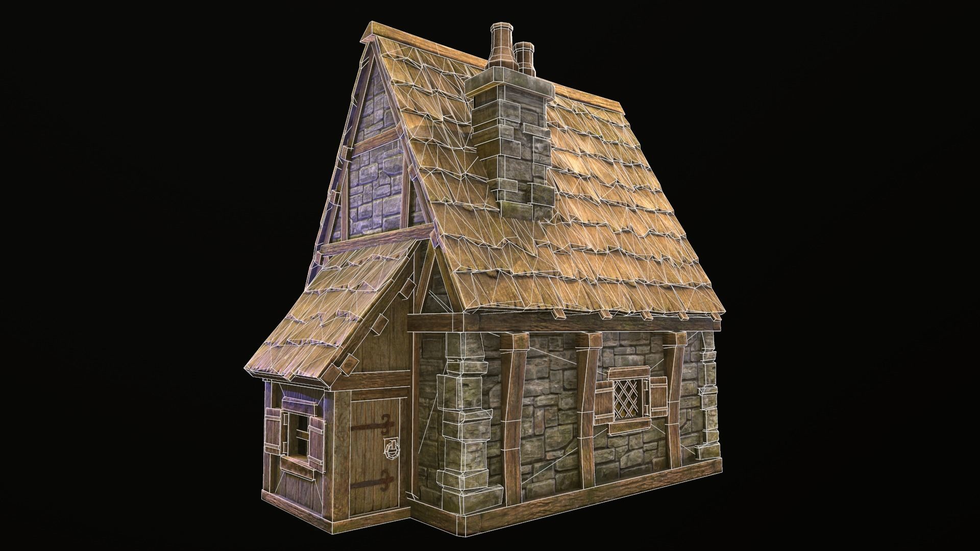 House wooden with roof Low-poly 3D model_16
