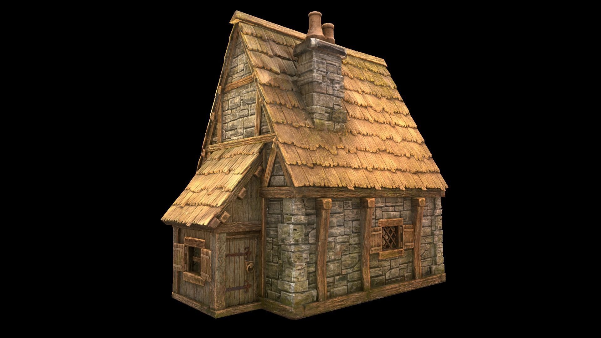 House wooden with roof Low-poly 3D model_31