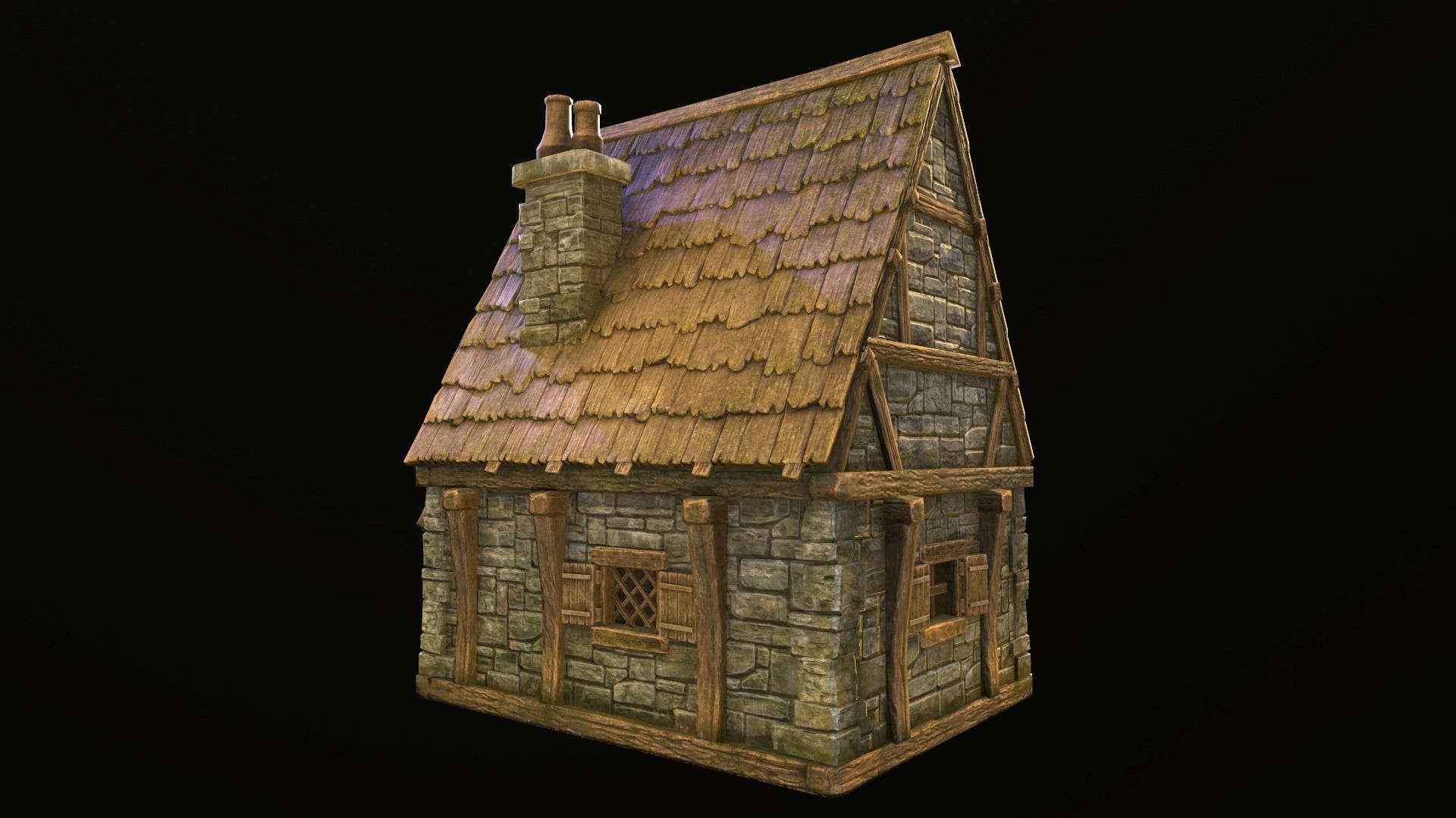 House wooden with roof Low-poly 3D model_3