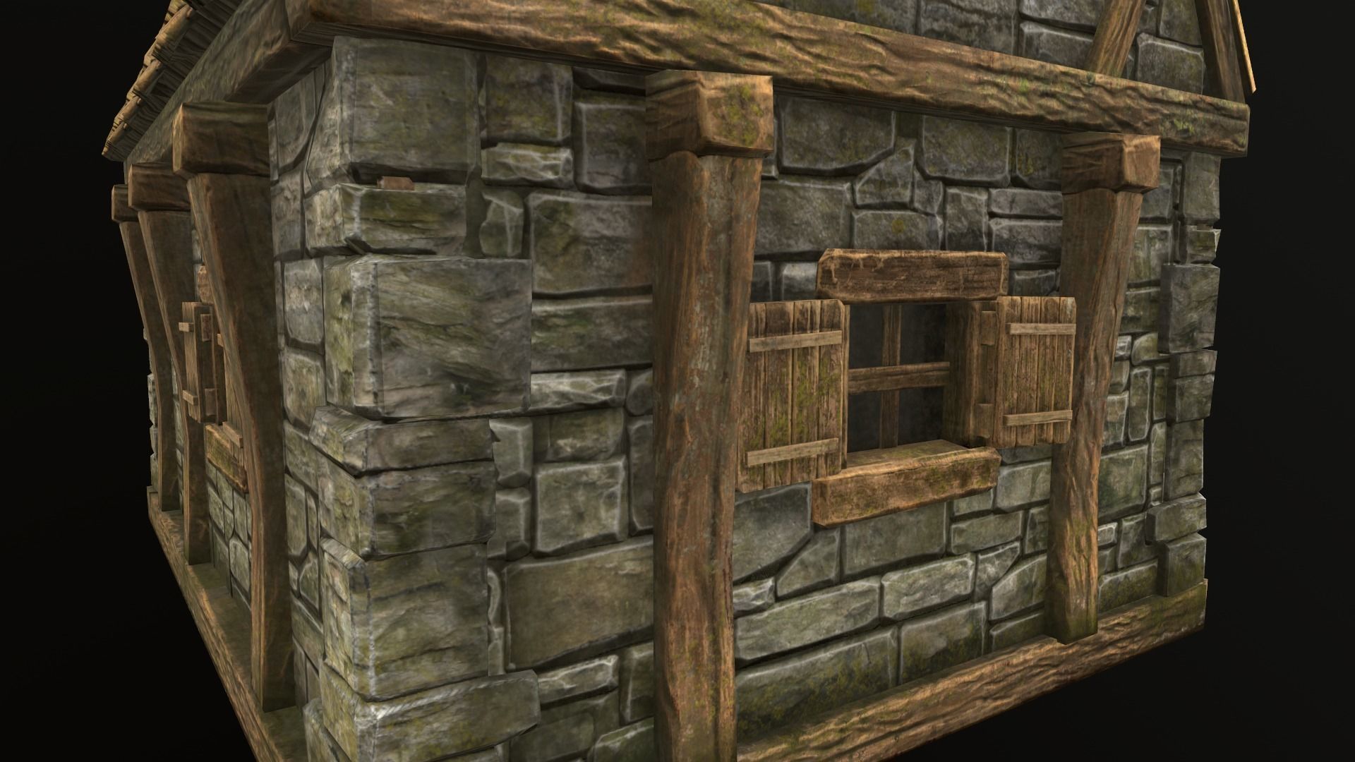 House wooden with roof Low-poly 3D model_23