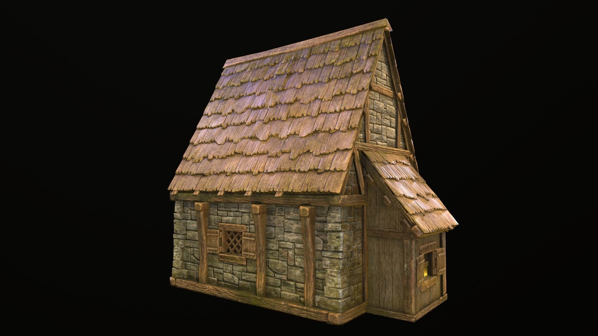 House wooden with roof Low-poly 3D model_4
