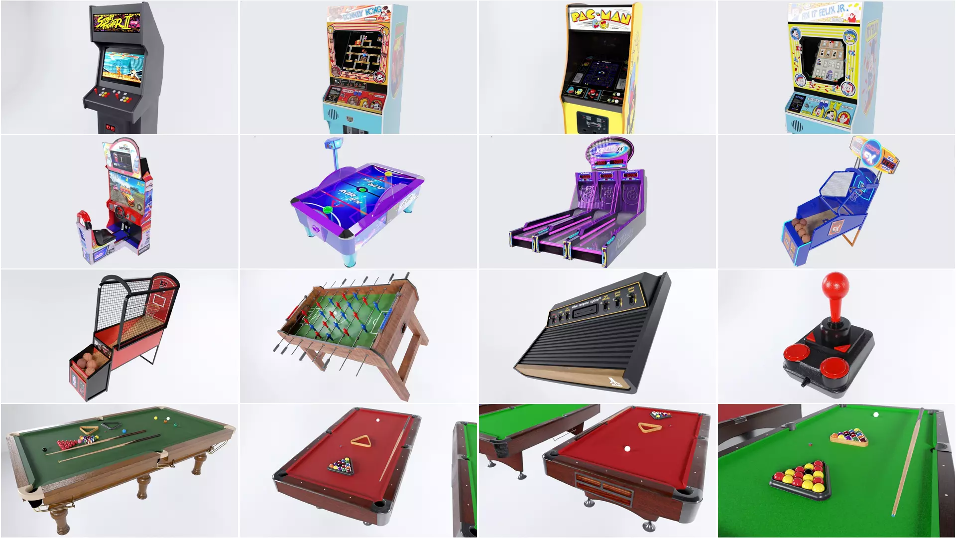 Arcade collection pool table with cues and balls 3D Model Pack
