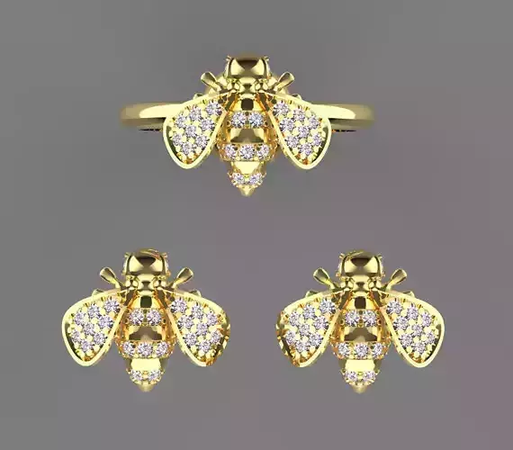 bee earrings  ring 3D print model