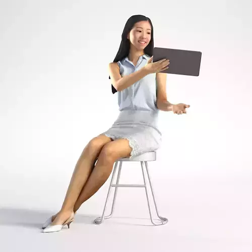 Woman Asian Business Sitting Low poly Emily 002