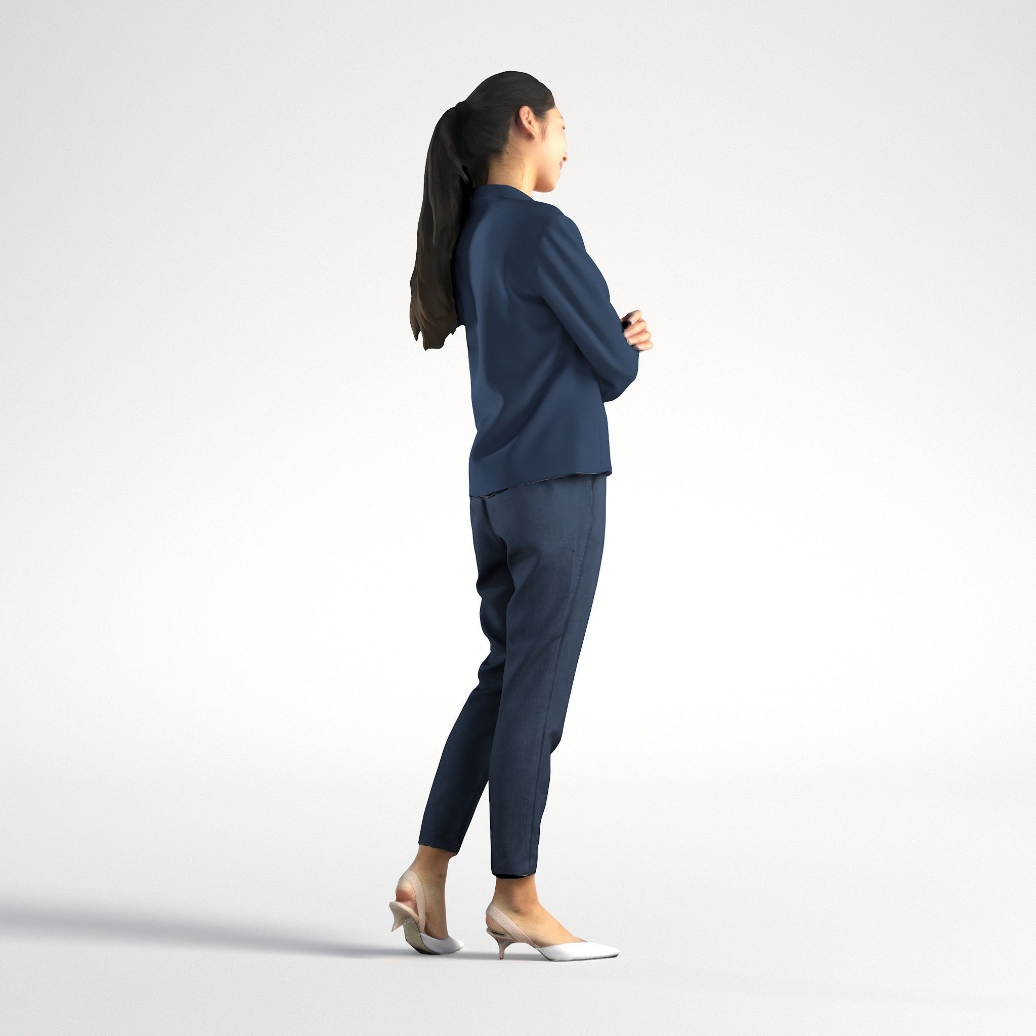 Woman Asian Business Suit Standing Low poly Emily 003 3D model_3