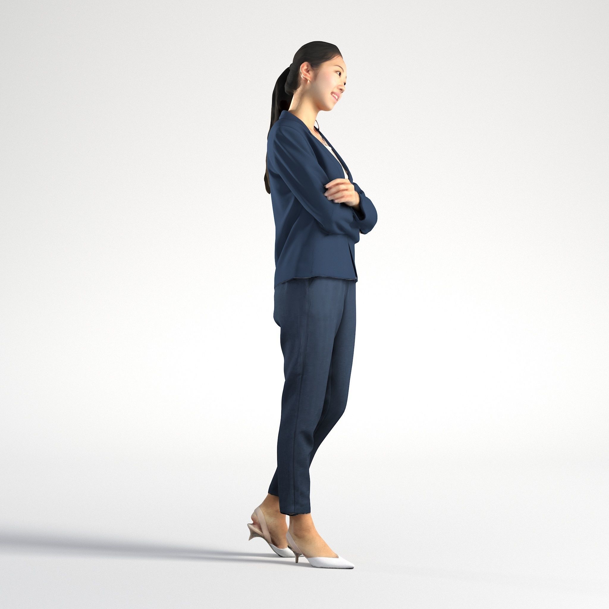 Woman Asian Business Suit Standing Low poly Emily 003 3D model_2