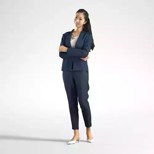 Woman Asian Business Suit Standing Low poly Emily 003