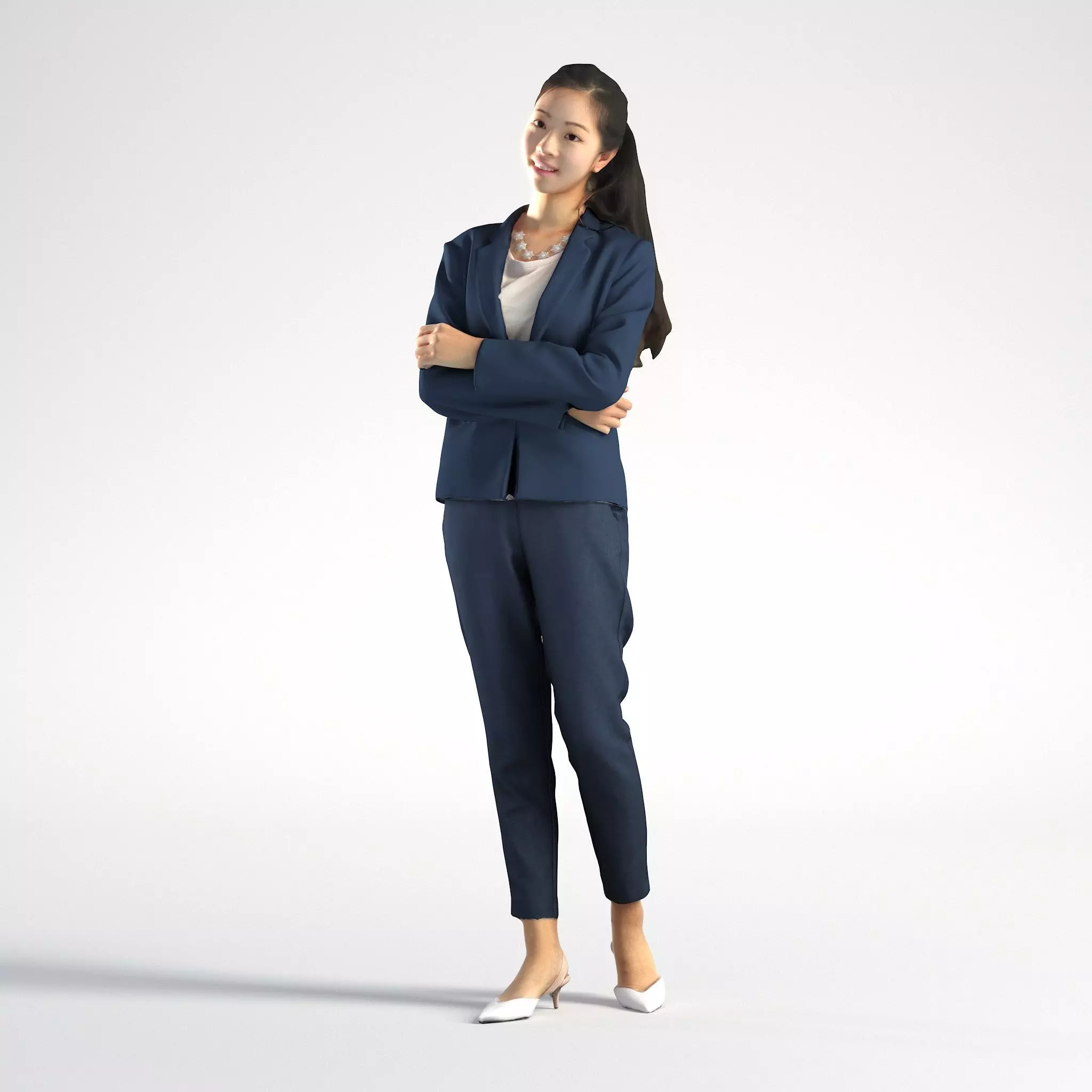 Woman Asian Business Suit Standing Low poly Emily 003 3D model_0