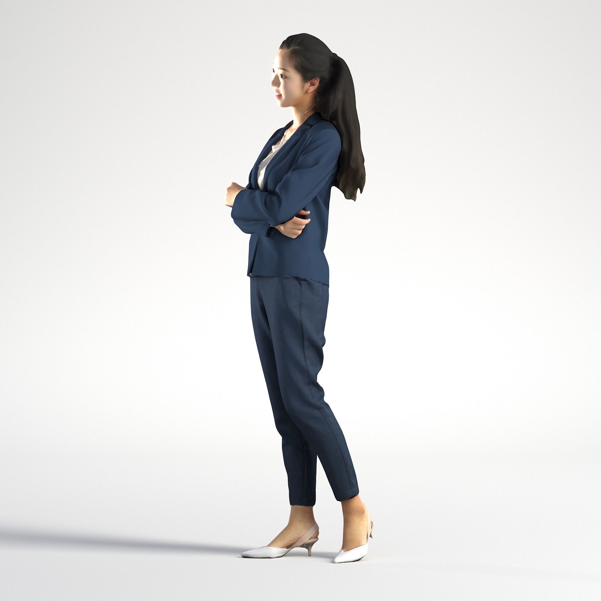 Woman Asian Business Suit Standing Low poly Emily 003 3D model_7