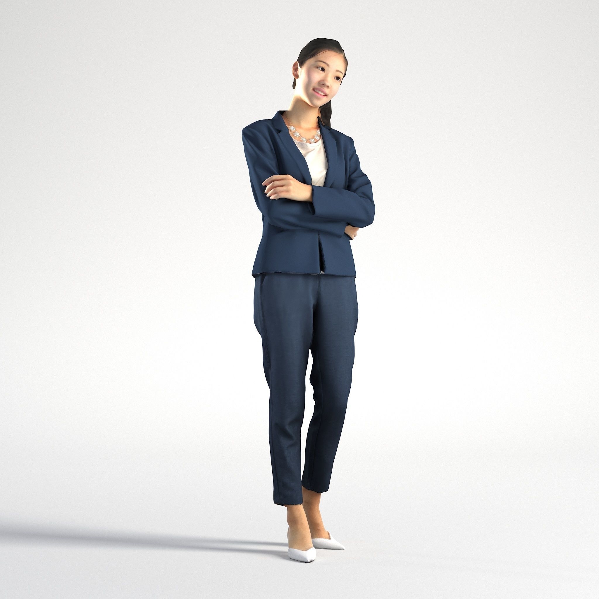 Woman Asian Business Suit Standing Low poly Emily 003 3D model_1
