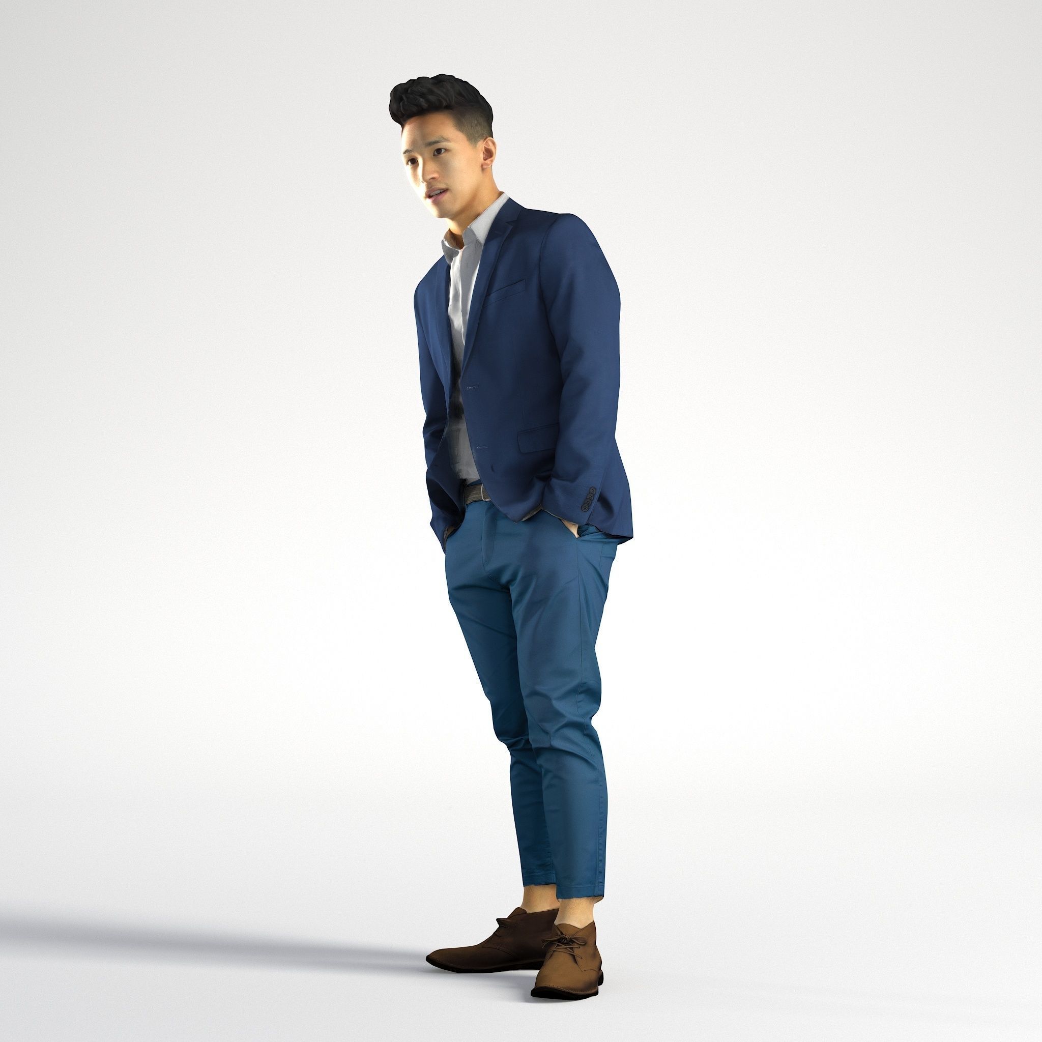 Man Asian Business Suit Standing Low poly Jake 001 3D model_6