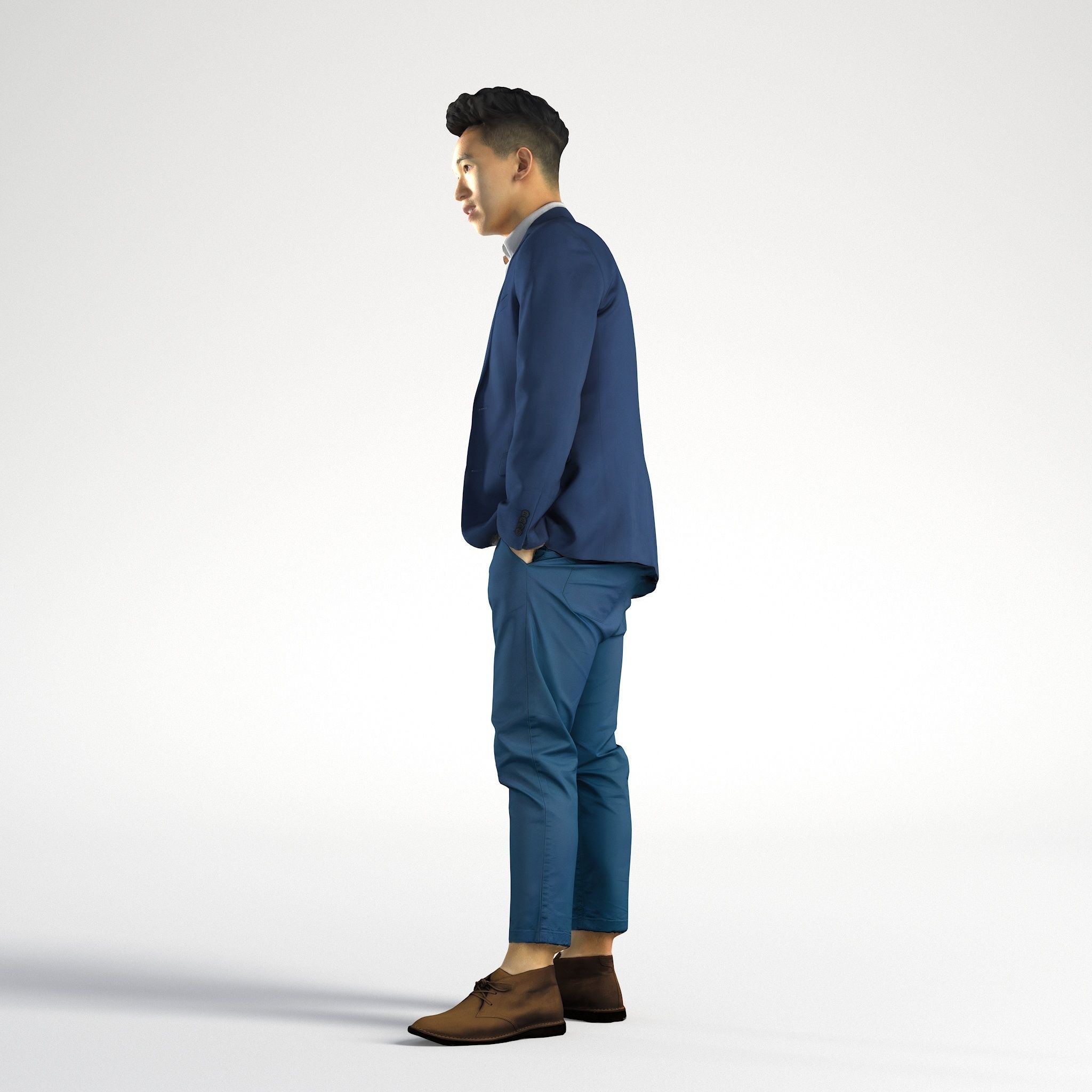 Man Asian Business Suit Standing Low poly Jake 001 3D model_5