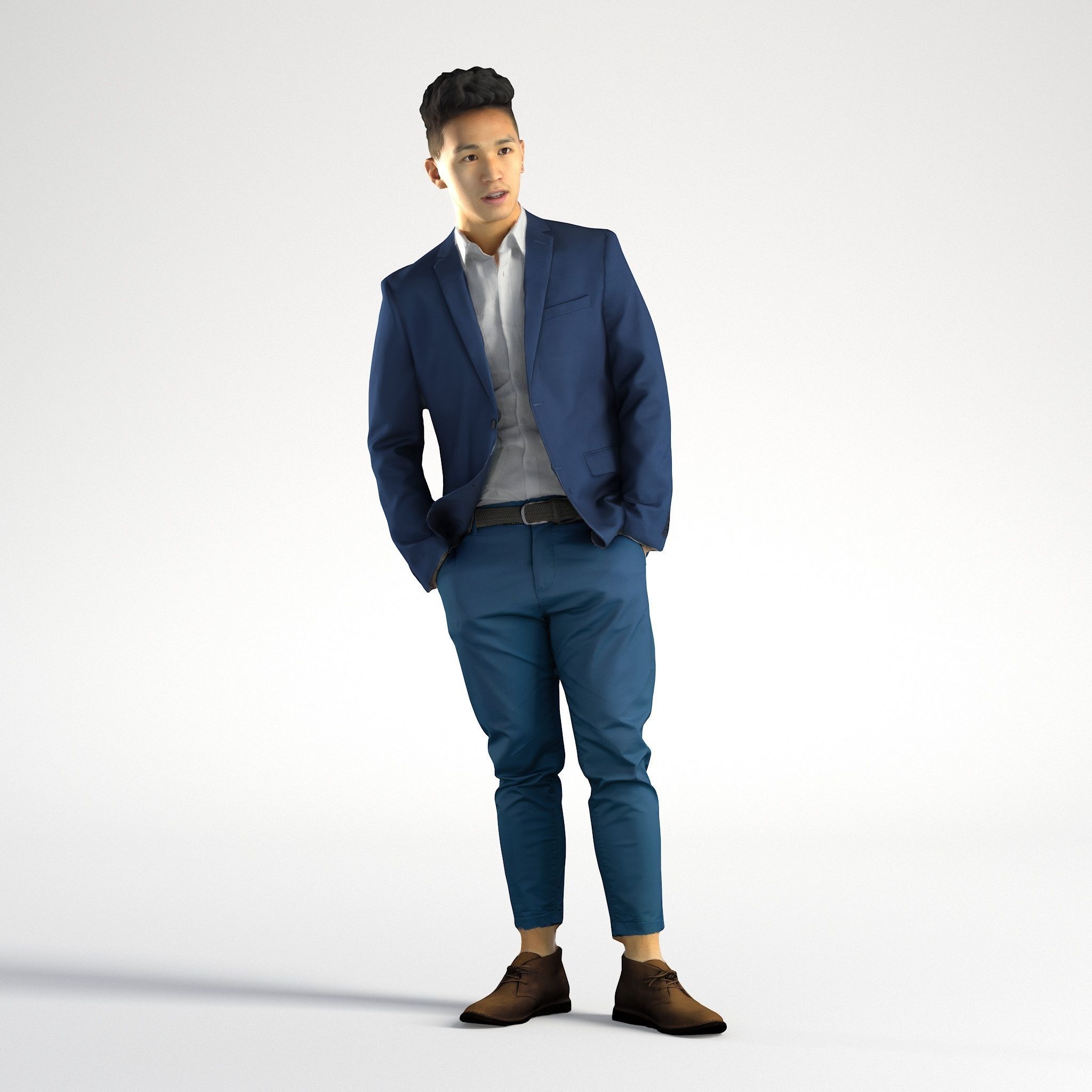 Man Asian Business Suit Standing Low poly Jake 001 3D model_7