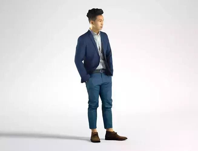 Man Asian Business Suit Standing Low poly Jake 001
