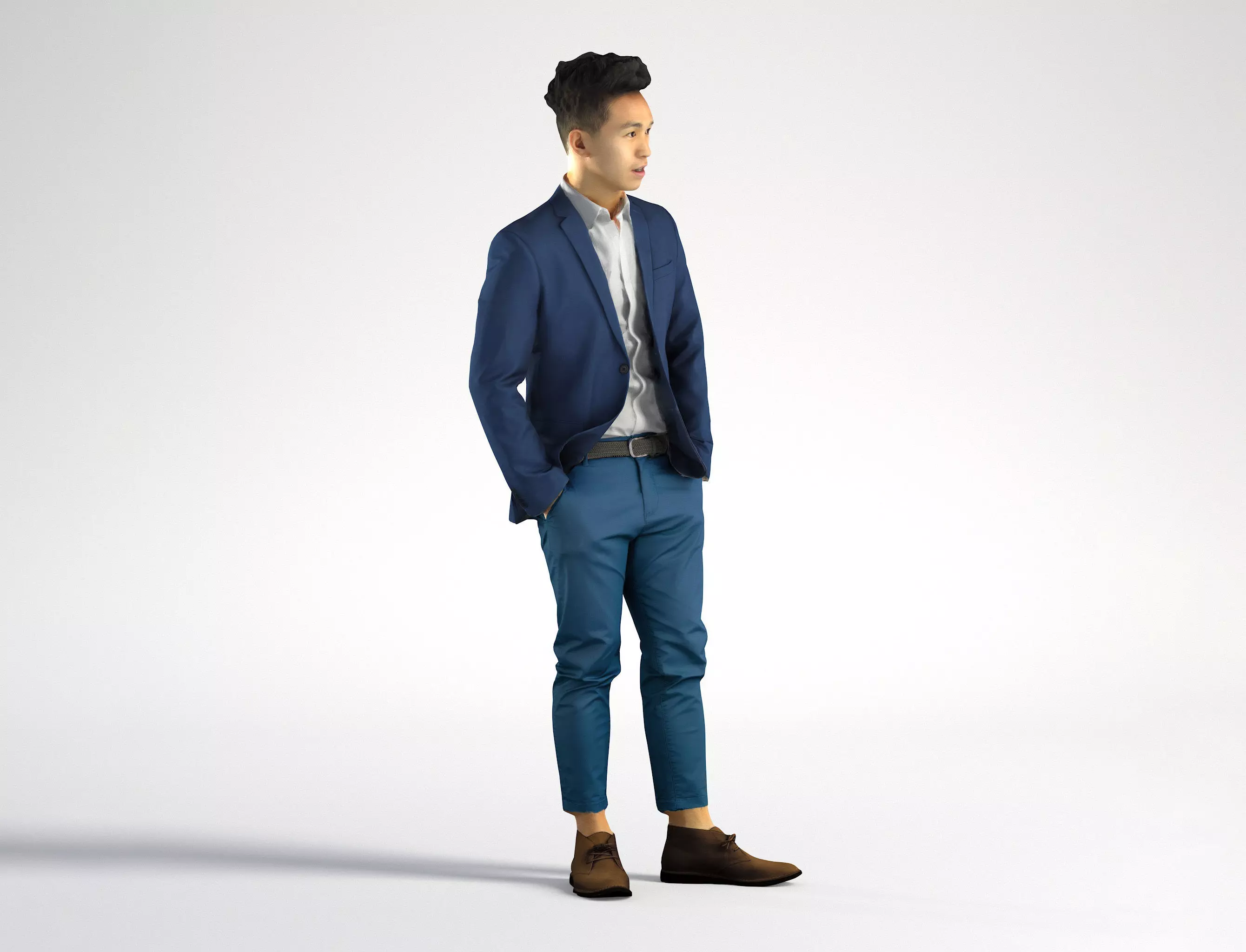 Man Asian Business Suit Standing Low poly Jake 001 3D model_0