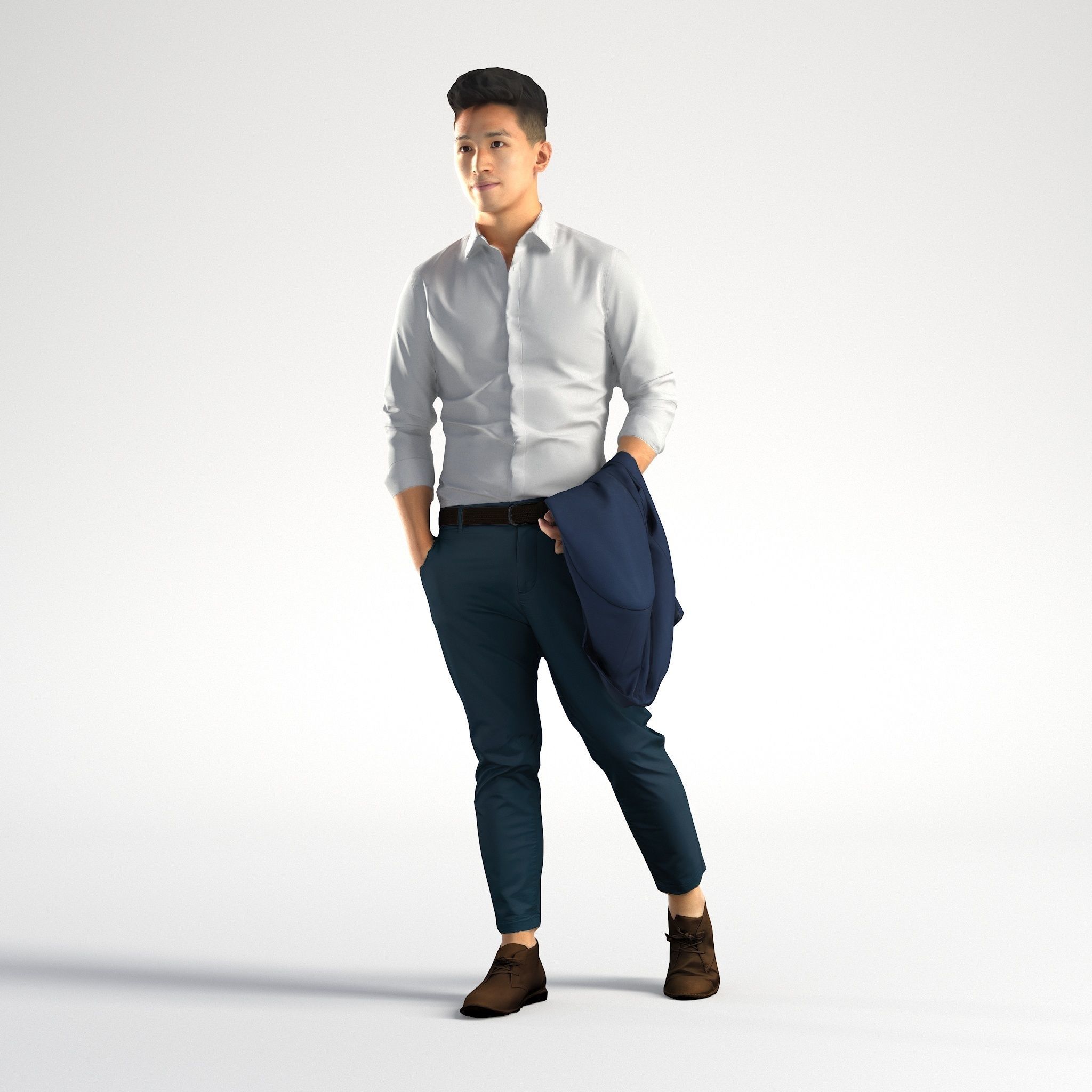 Man Asian Business Suit Walking Low poly Jake 002 3D model_7