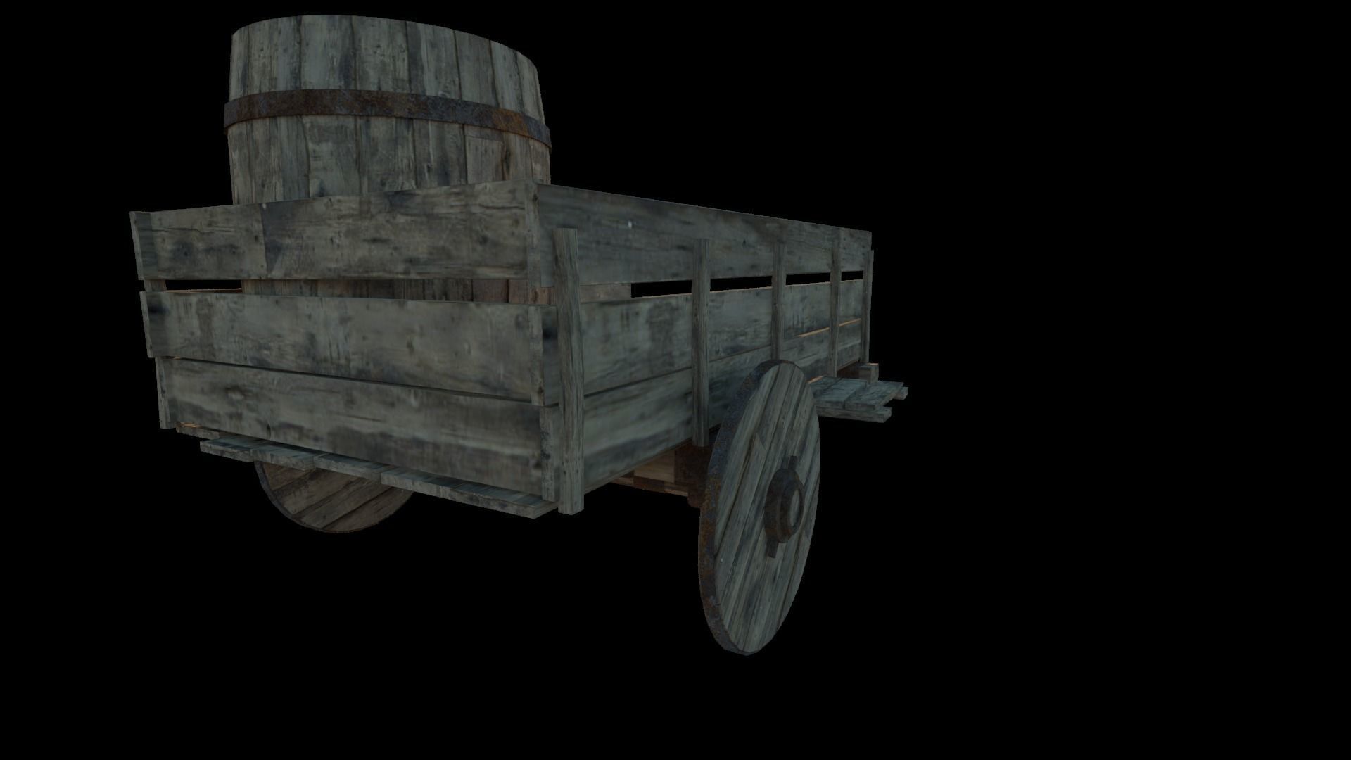 mid-poly cart and barrel with texturing 3D model_2