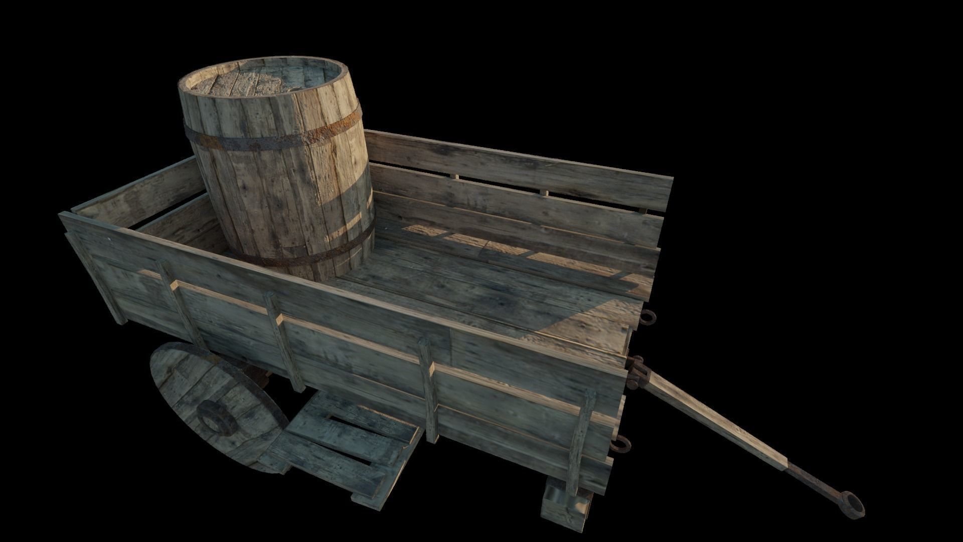 mid-poly cart and barrel with texturing 3D model_1