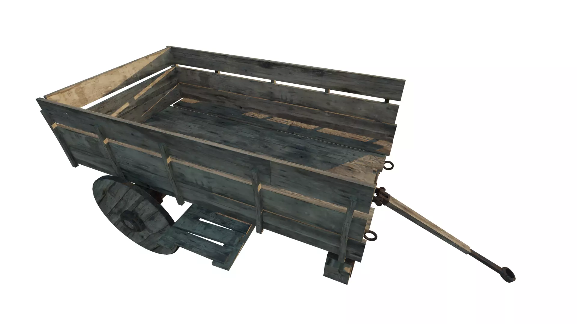 mid-poly cart and barrel with texturing 3D model_0