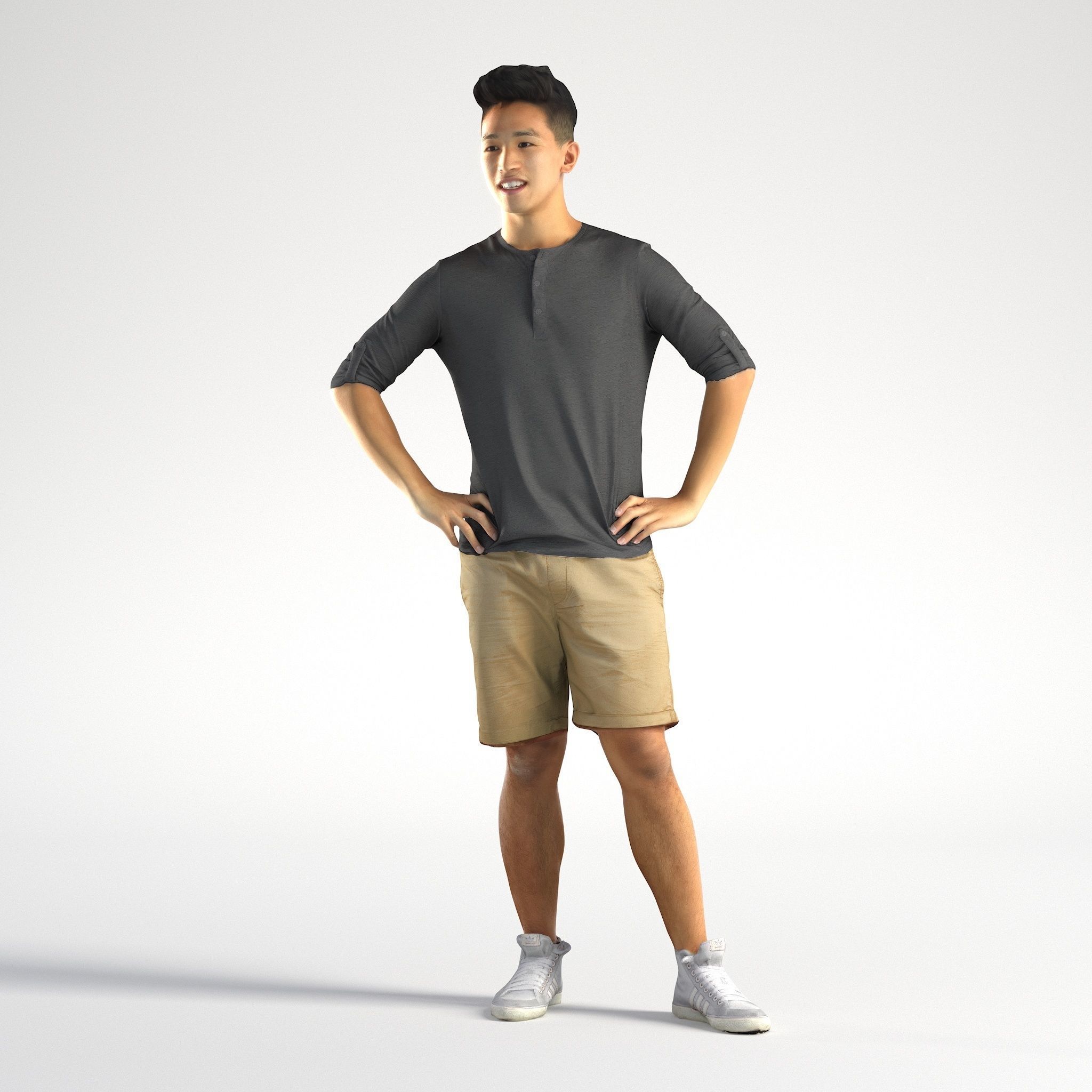 Man Asian Casual Walking Low poly Jake 004 3D model_7