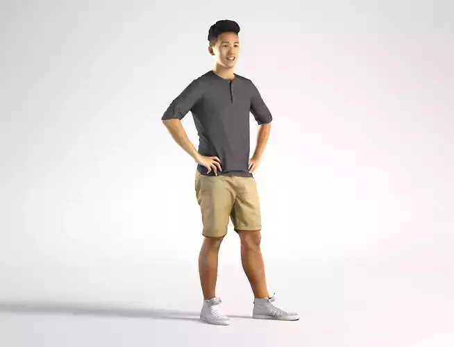 Man Asian Casual Walking Low poly Jake 004 3D model