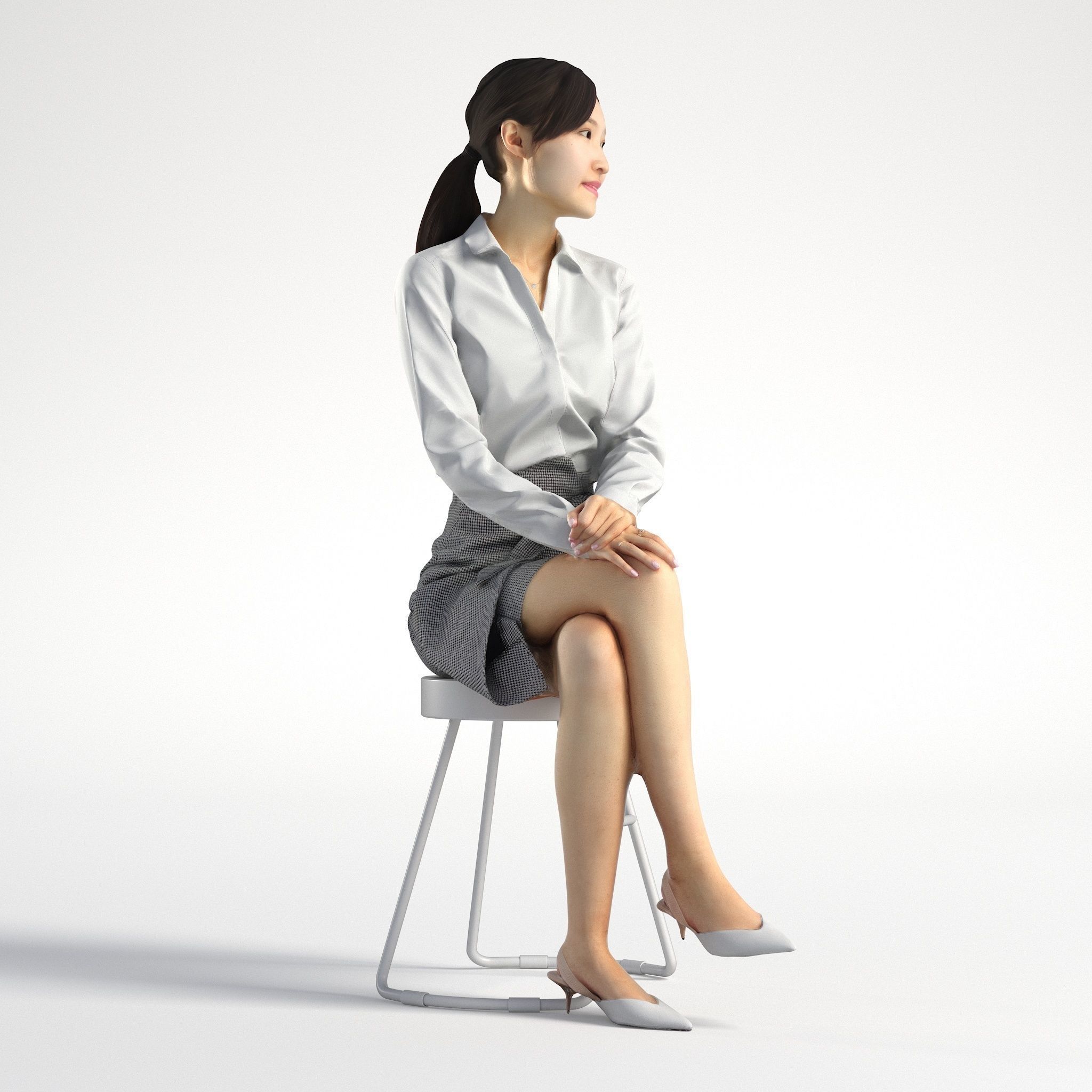 Woman Asian Business Sitting Low poly Jess 001 3D model_1