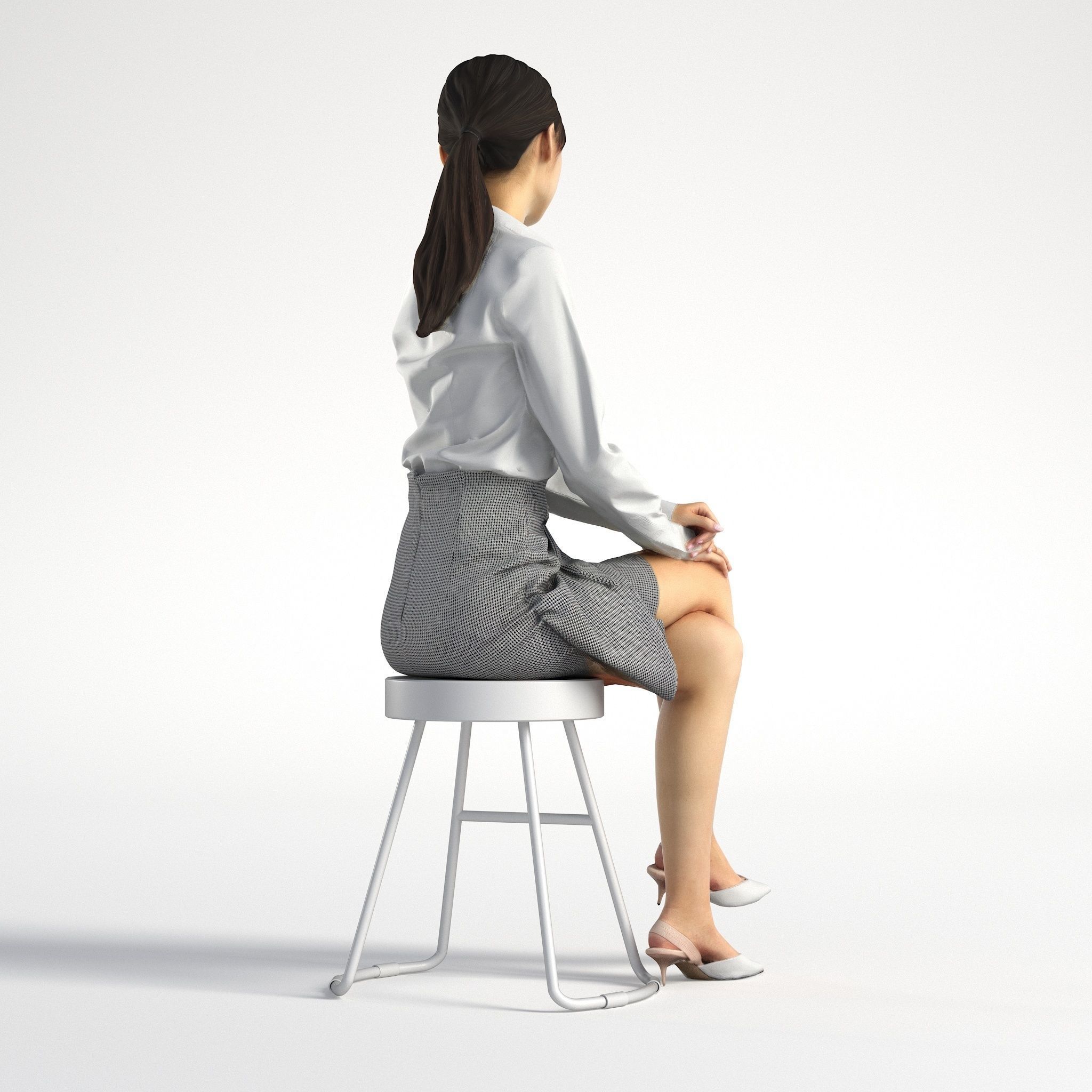 Woman Asian Business Sitting Low poly Jess 001 3D model_3