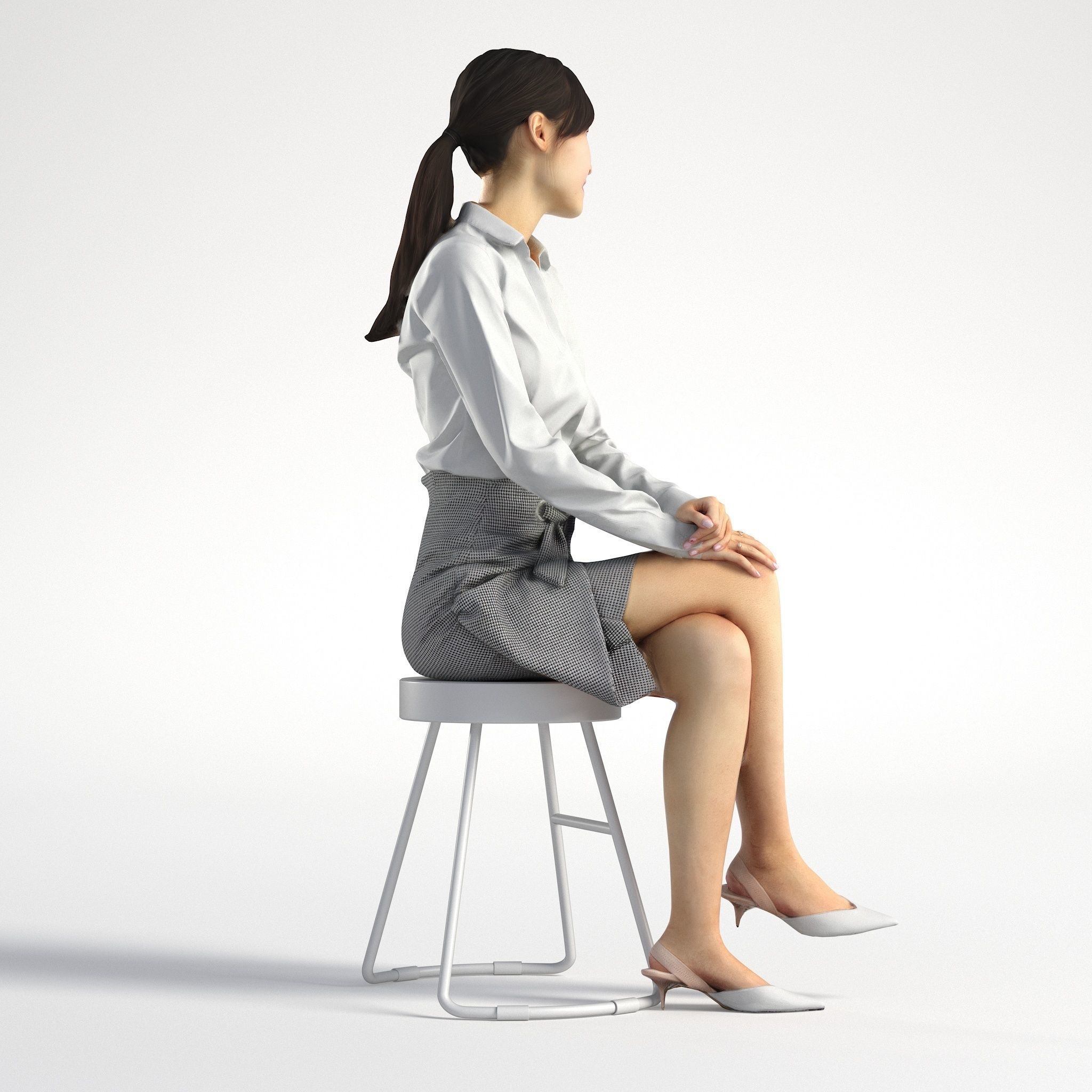 Woman Asian Business Sitting Low poly Jess 001 3D model_2