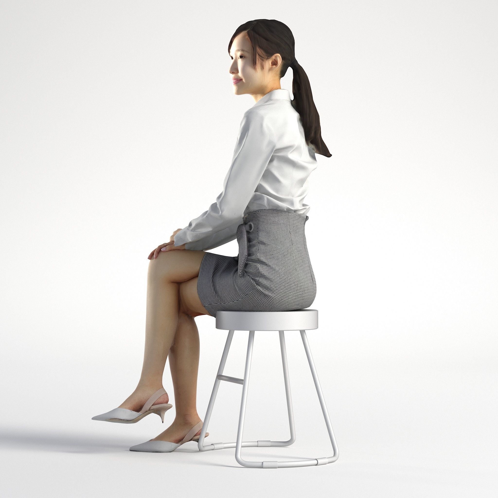 Woman Asian Business Sitting Low poly Jess 001 3D model_6