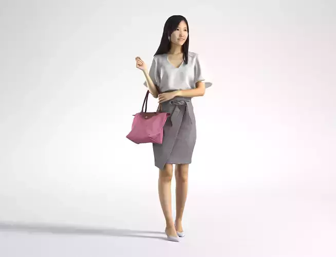 Woman Asian Business Walking Low poly Jess 002