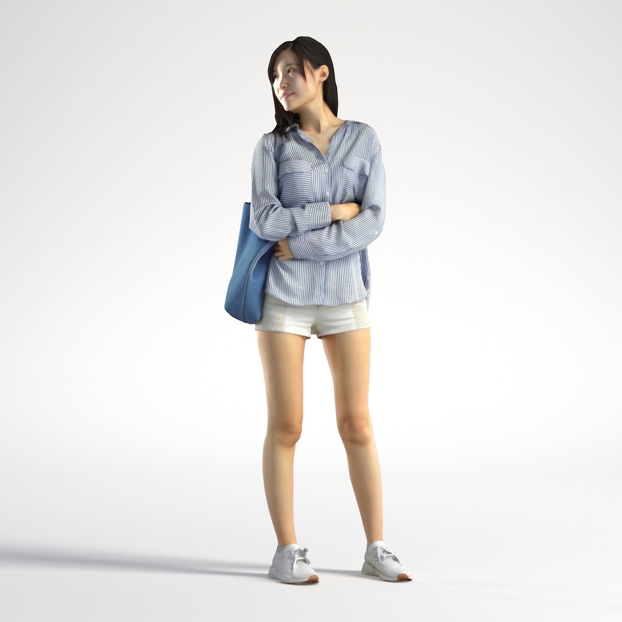 Woman Asian Casual Standing Low poly Jess 004 3D model_7