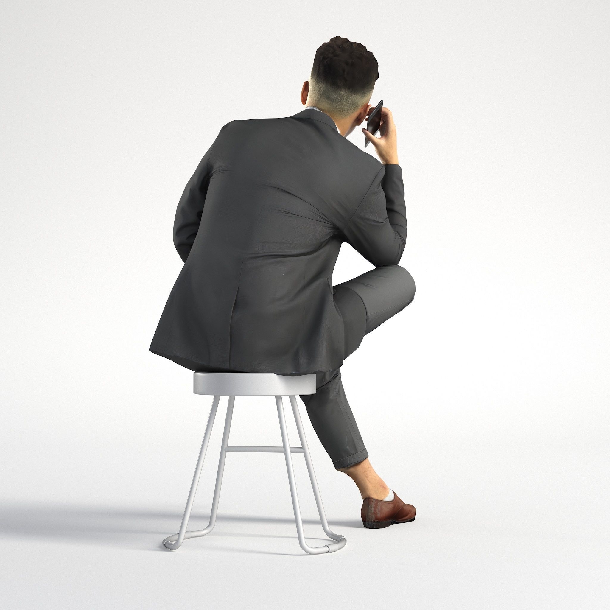 Man Asian Business Suit Sitting with Phone Low poly Kevin 001 3D model_4