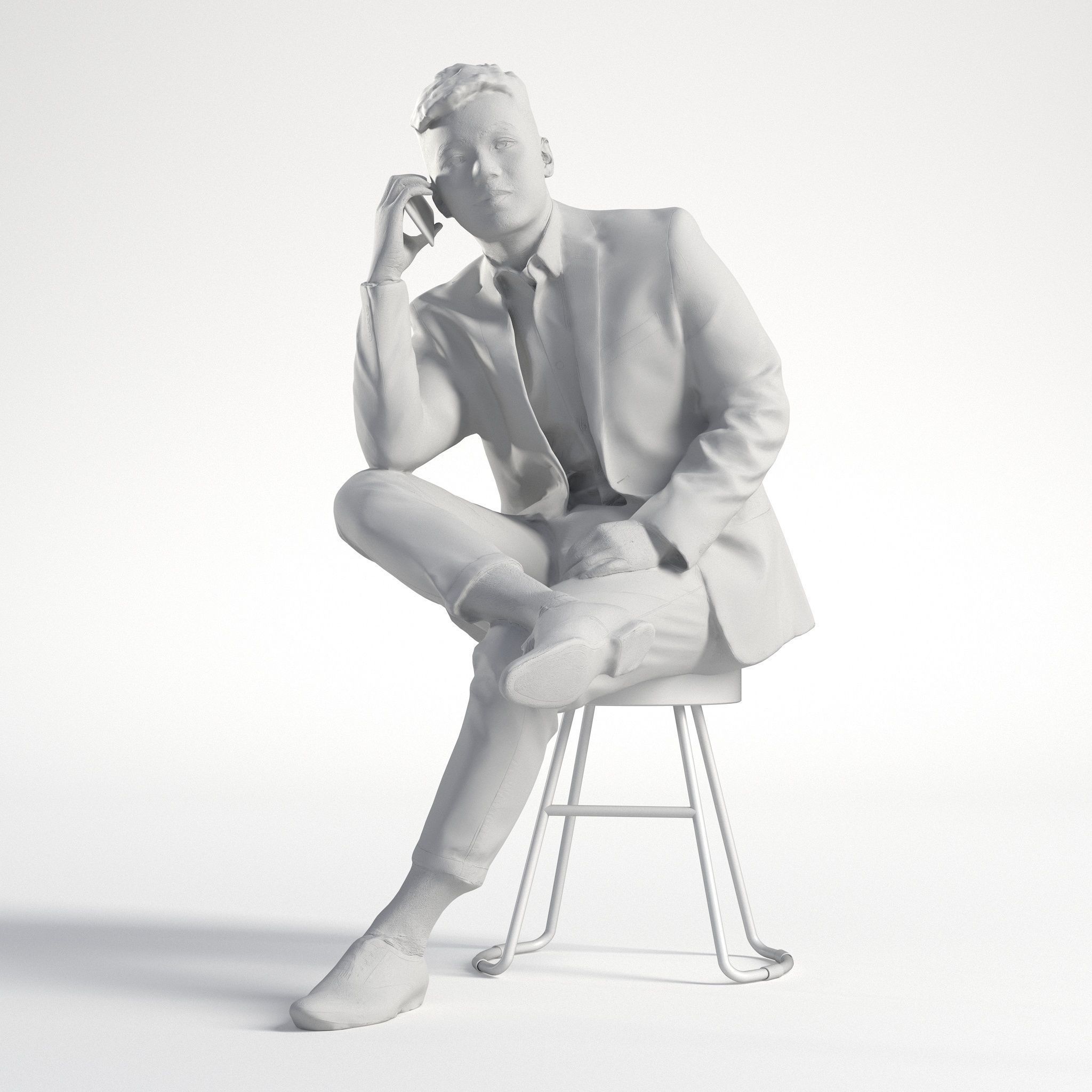 Man Asian Business Suit Sitting with Phone Low poly Kevin 001 3D model_8