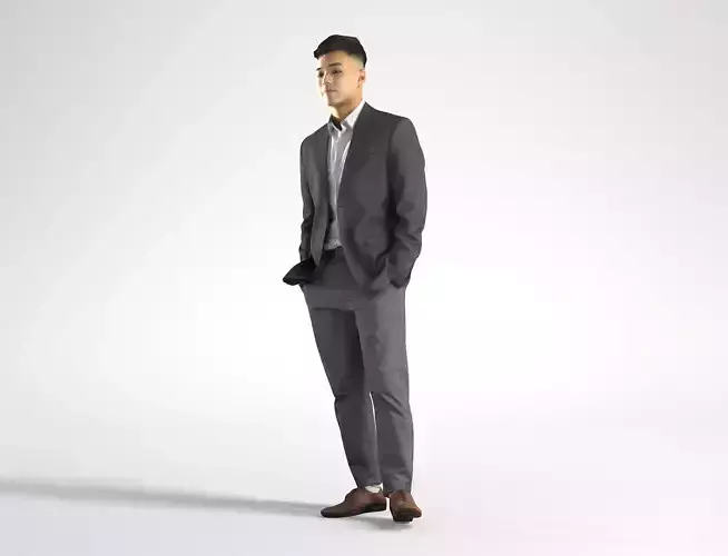 Man Asian Business Suit Standing Low poly Kevin 002