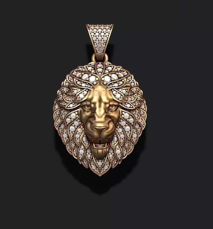 Leon pendant with diamonds and opened mouth 019 3D print model_0